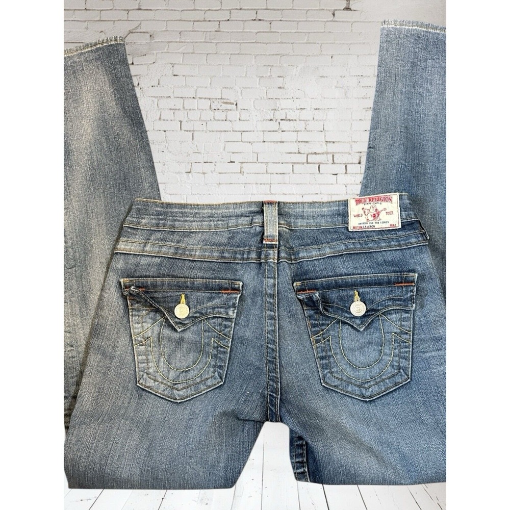 🔥True Religion 🤑Thick‎ Stitch Jean Women Back Flap Pockets Blue Sz 27 Made Usa
